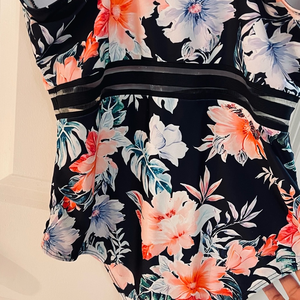 SHEIN Floral One Piece Swimsuit - Black and Coral